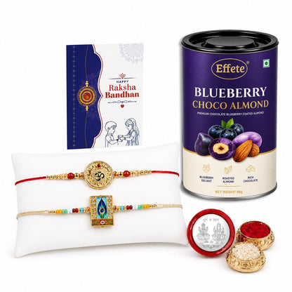 Designer Rakhi for Brother with Blueberry Almond 96gm, Coin & Card | Pack of 6