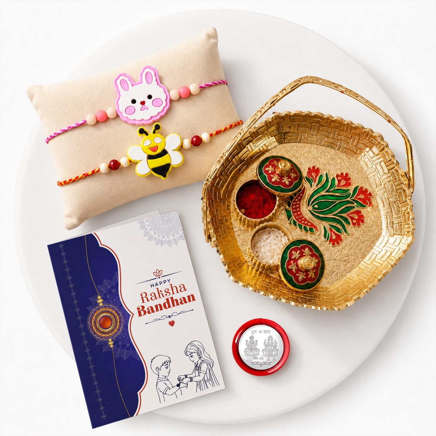 Bunny, Bee Multicolor Rakhi for Brother & Bhaiya with Basket-Topli | Pack of 6