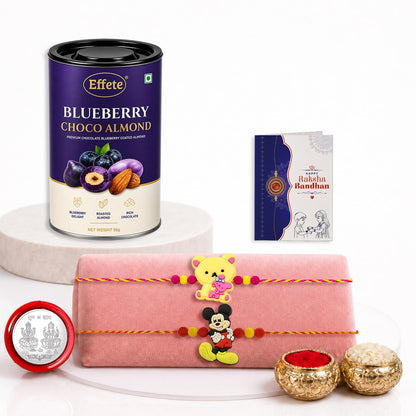 Bear Rakhi for Brother with Blueberry Almond 96gm, Roli Tikka & Card, Pack of 6