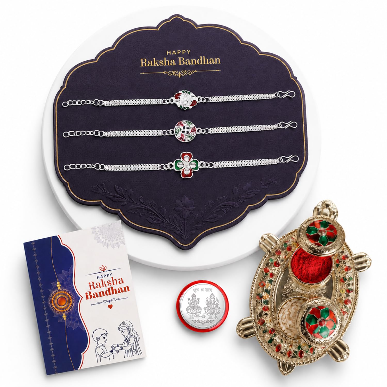 Diety, Swastik, Clove Multicolor Rakhi for Brother & Bhaiya | Pack of 7
