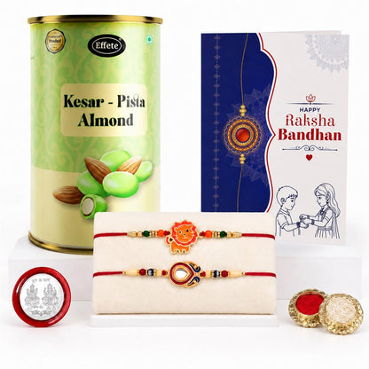 Kids Rakhi for Brother with Kesar-Pista Almond 96gm, Roli Tikka & Card, Pack of 6