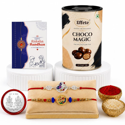 Peacock Rakhi for Brother with Choco Magic 96gm, Roli Tikka & Card - Pack of 6