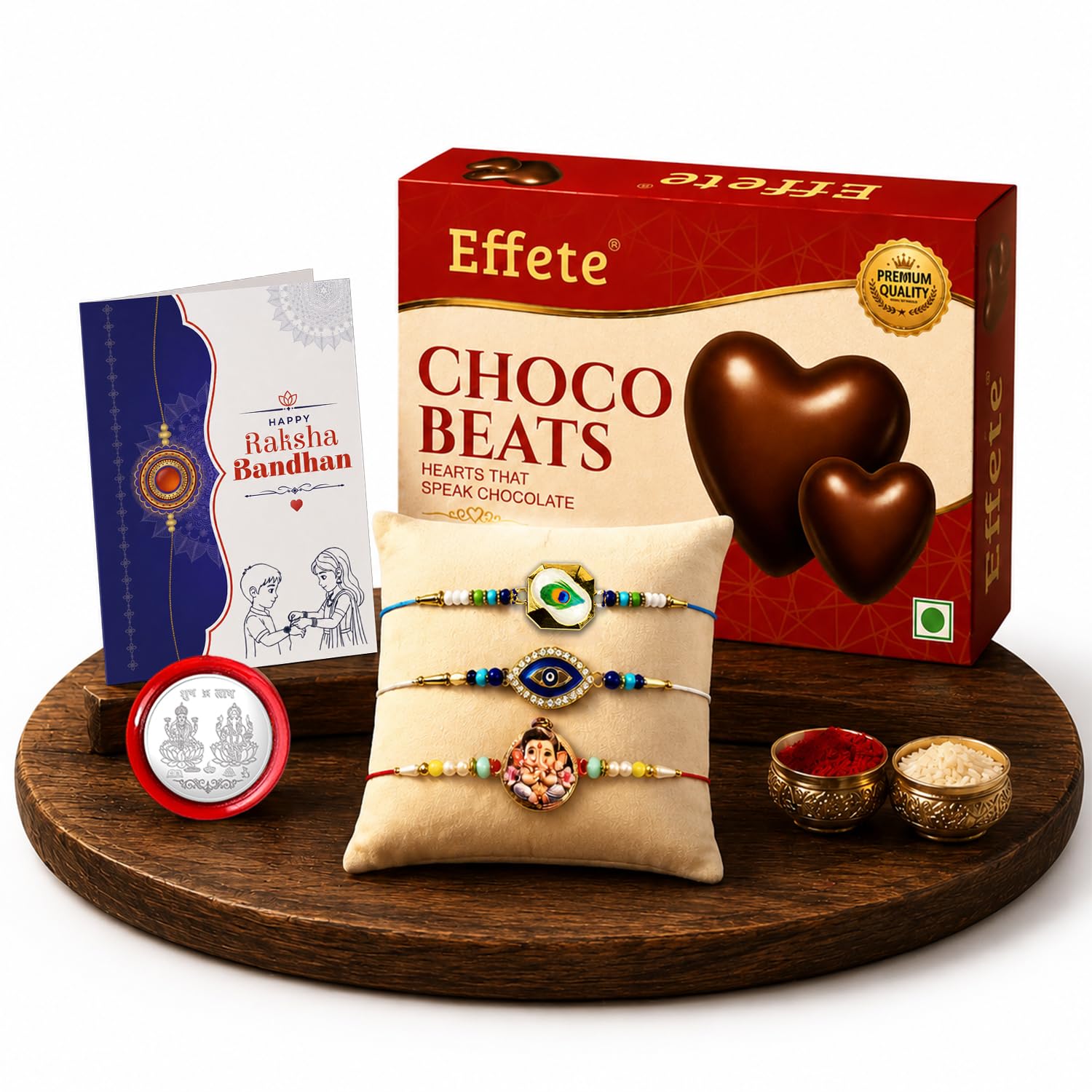 Peacock, Evil Eye Rakhi Combo - Raksha Bandhan Gift with Choco Beats 32gm, Pack of 7