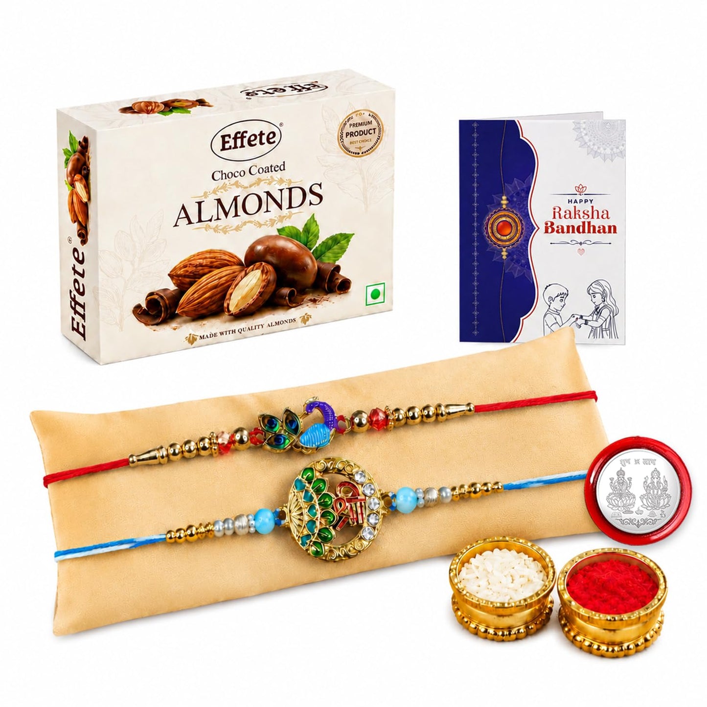Shree symbol Rakhi for Brother with Choco Almonds 32gm, Coin & Card, Pack of 6