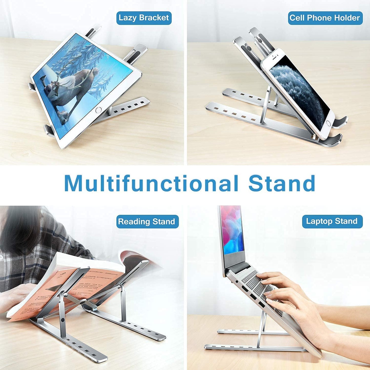 Metal Portable Laptop Stand – 6-Angle Adjustable Riser for Laptops, Phones & Tablets