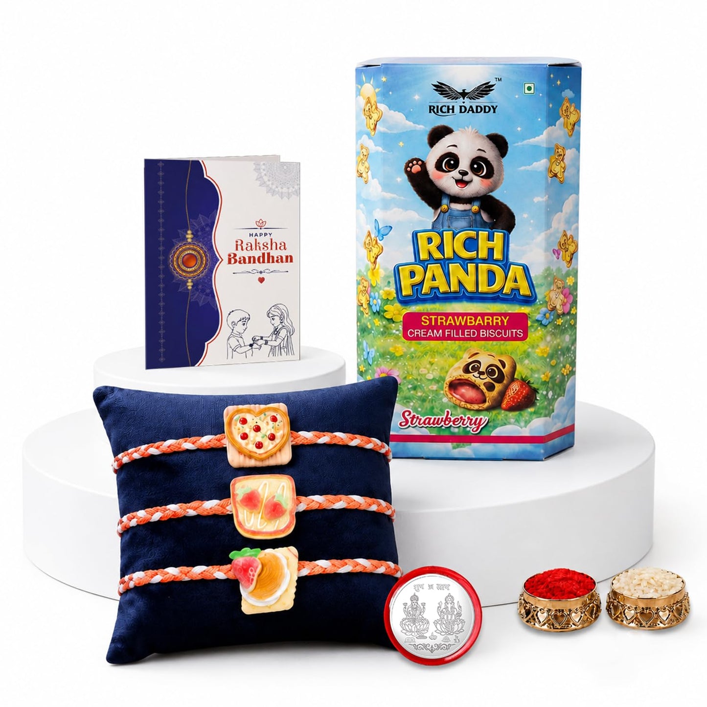Rakhi for Brother with Cream Biscuit 60gm - Rakshabandhan Gift Set, Pack of 7