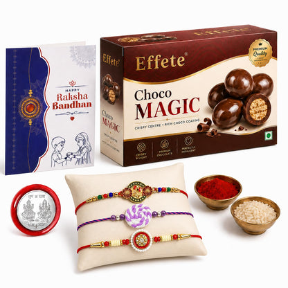 Lollipop charm Rakhi for Brother with Choco Magic 96gm, Coin & Card, Pack of 7