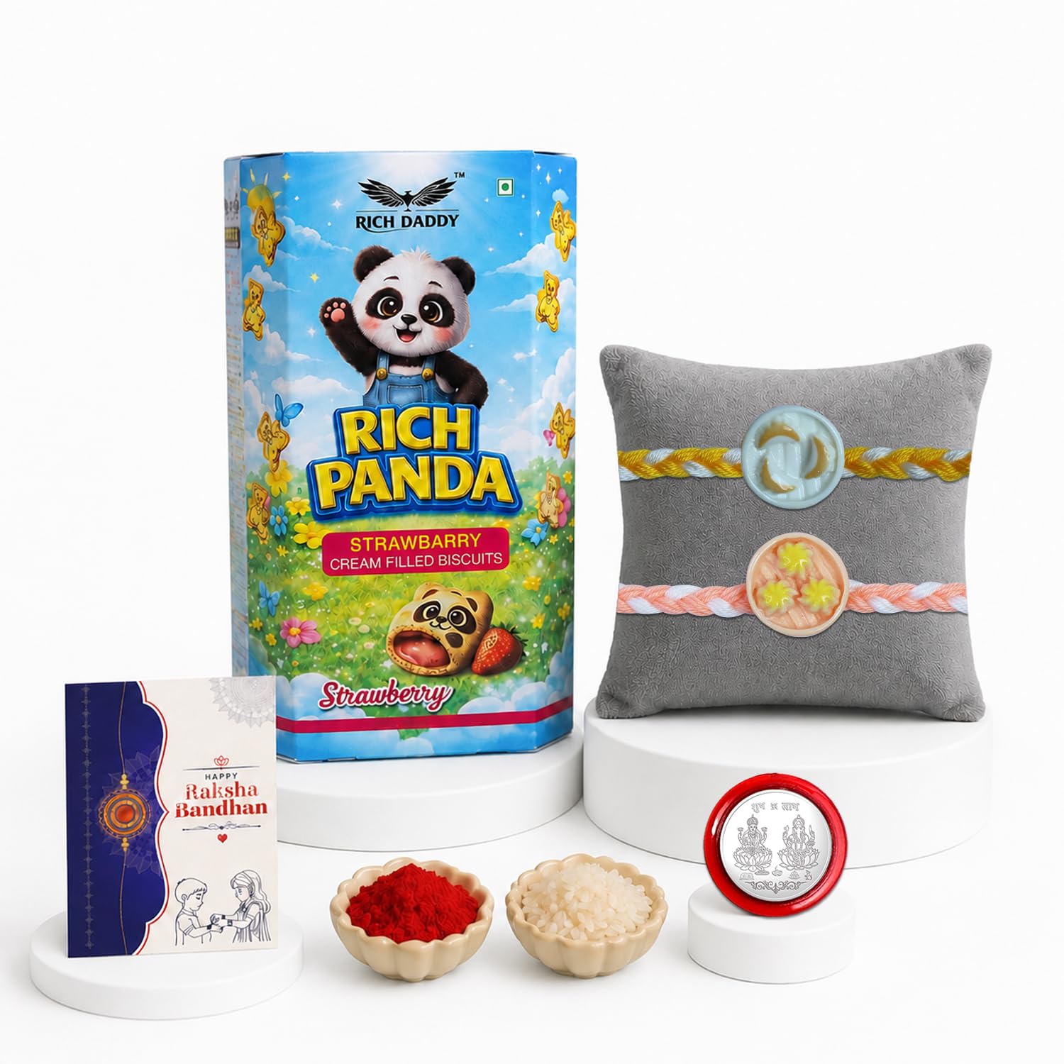 Rouund Rakhi for Brother with Biscuit 60gm - Raksha Bandhan Gift Set, Pack of 6
