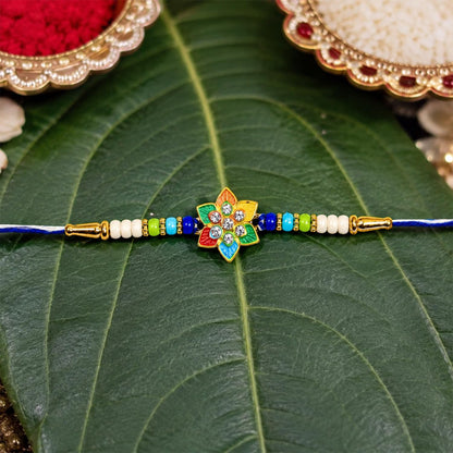 Flower Multicolor Rakhi for Brother & Bhaiya with Ganesh Idol | Pack of 5