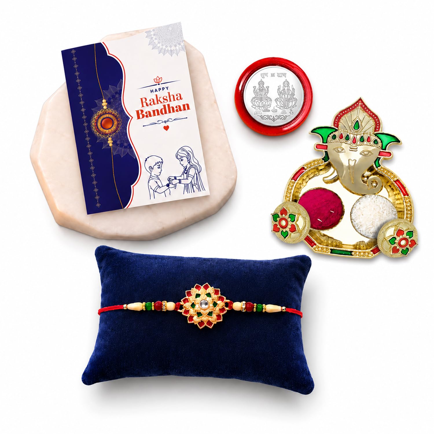 Ethnic Multicolor Flower Rakhi Combo for Bhaiya Bhai with Shri Ganesh | Pack of 5