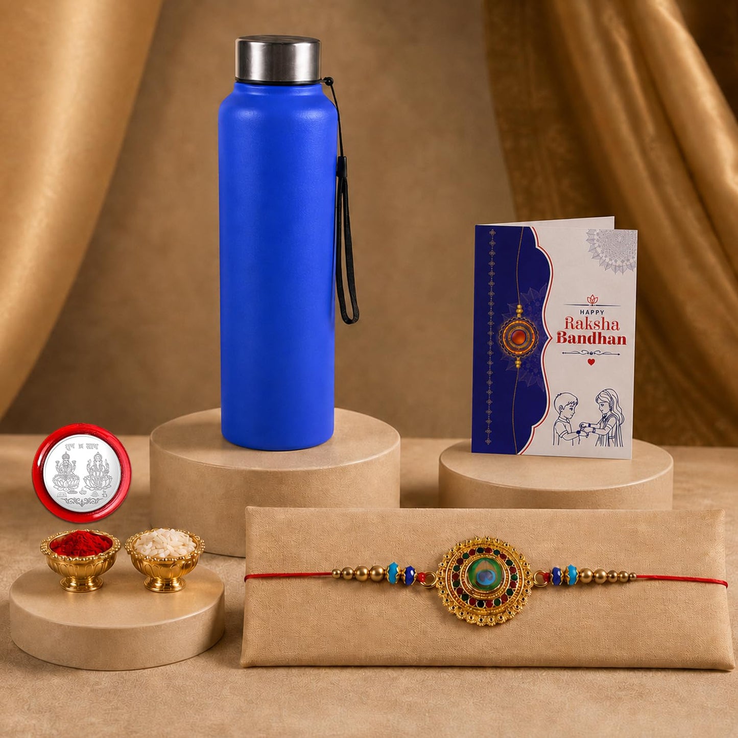Rakhi for Brother with Water Bottle-1000ml - Rakshabandhan Gift Set, Pack of 5