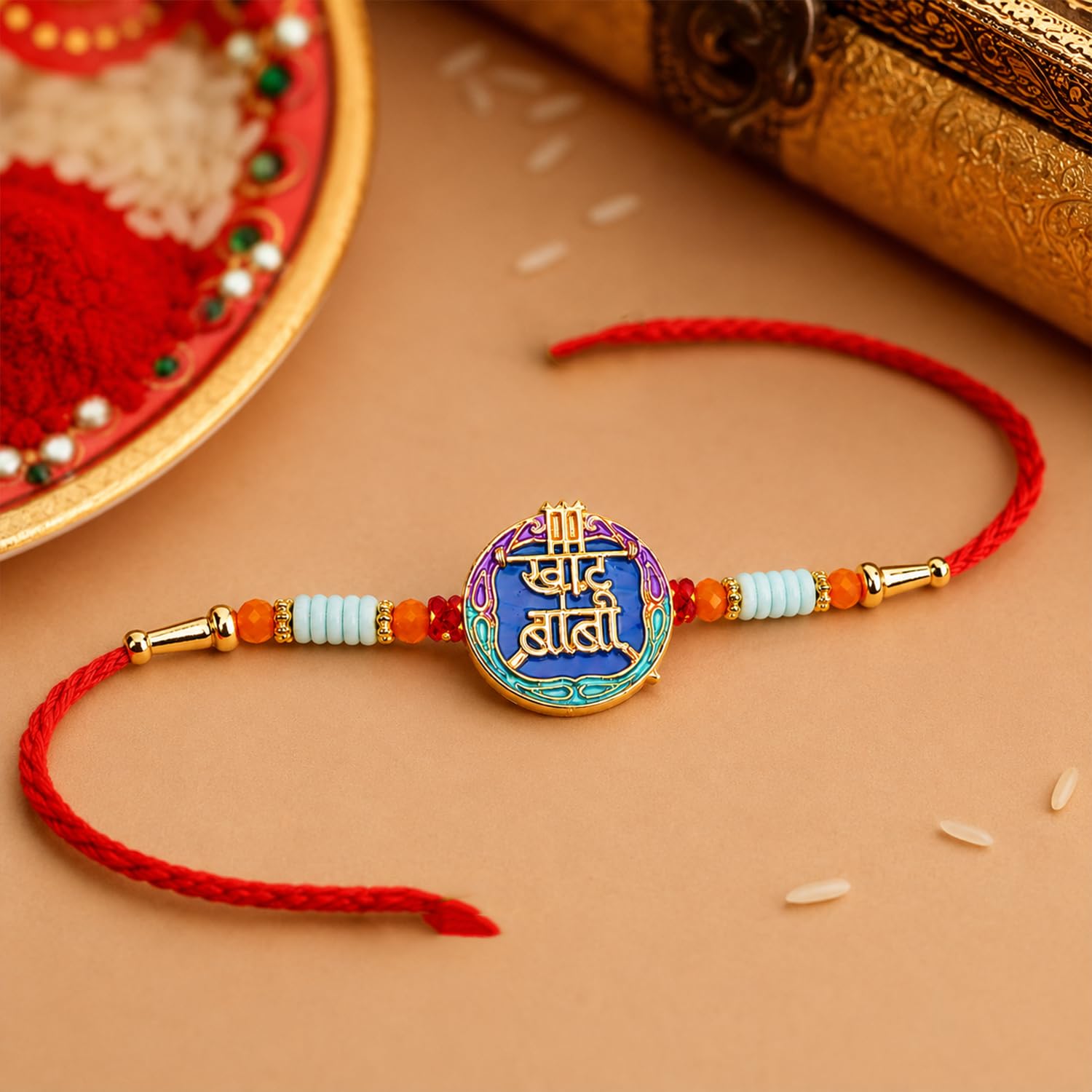 Ram Rakhi for Brother with Pooja Thali - Raksha Bandhan Gift Set, Pack of 7