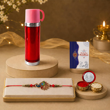 Peacock Rakhi for Brother with Travel Mug - Rakshabandhan Gift Set, Pack of 5