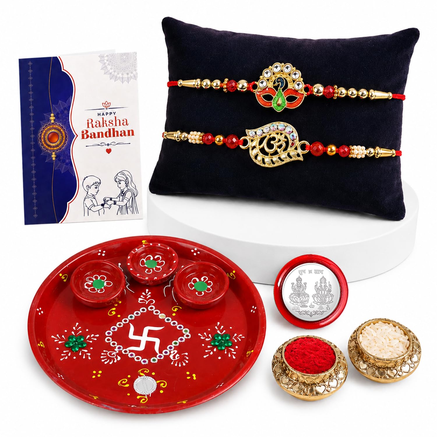 Designer Elegant Multicolor Peacock & OM Rakhi for Brother Bhaiya | Pack of 6