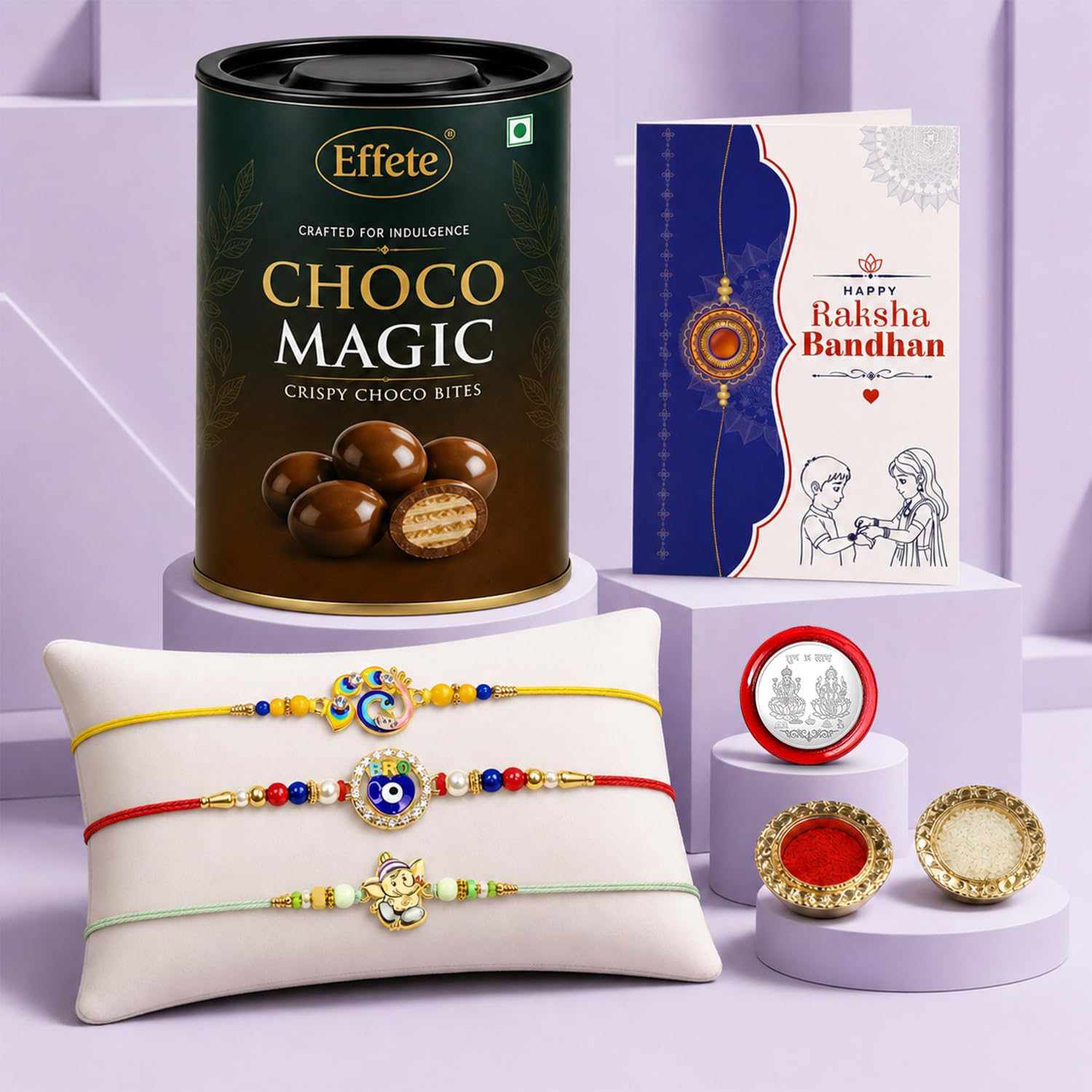 Bird Rakhi for Brother with Chocolate Magic 96gm, Roli Tikka & Card, Pack of 7