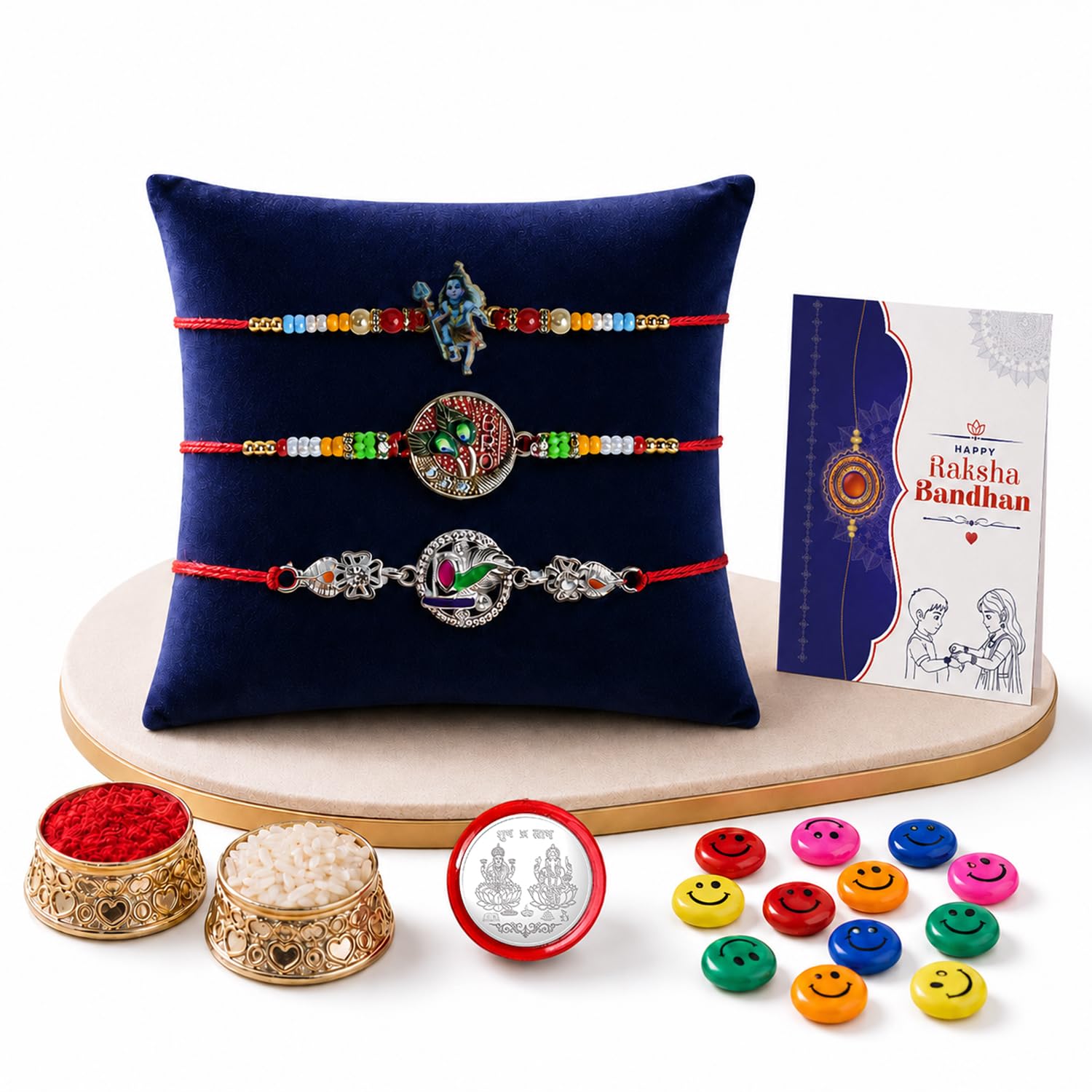 Designer Elegant Multicolor Shiv Ji & Round Rakhi Combo for Brother | Pack of 7