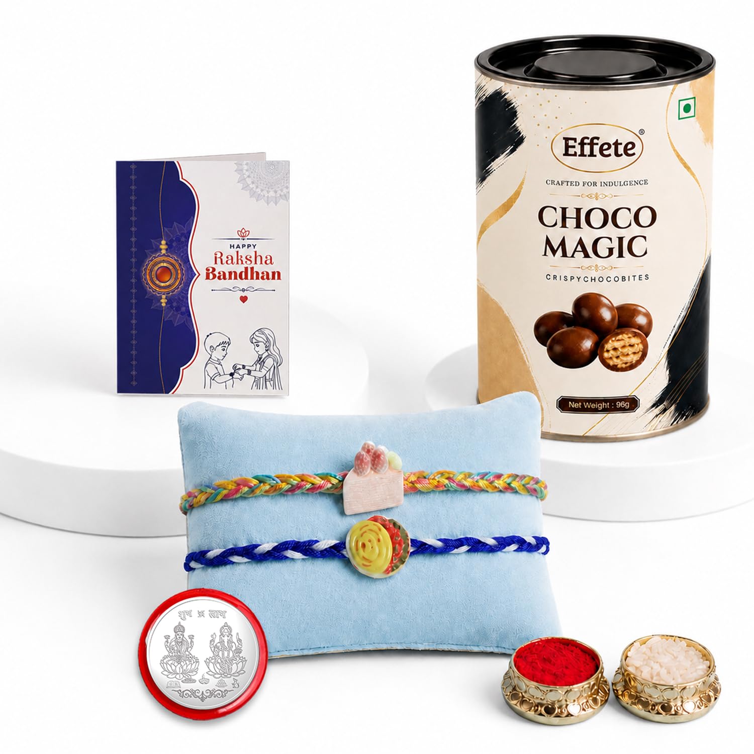 Cake Slice Rakhi for Brother with Choco Magic 96gm, Roli Tikka & Card, Pack of 6