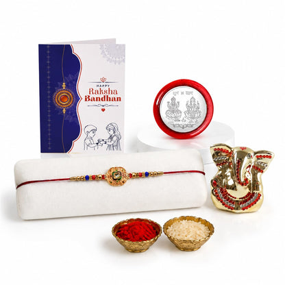 Rakhi for Brother – Ganesh Idol Beautiful Rakhi with Silver Color Pooja Coin