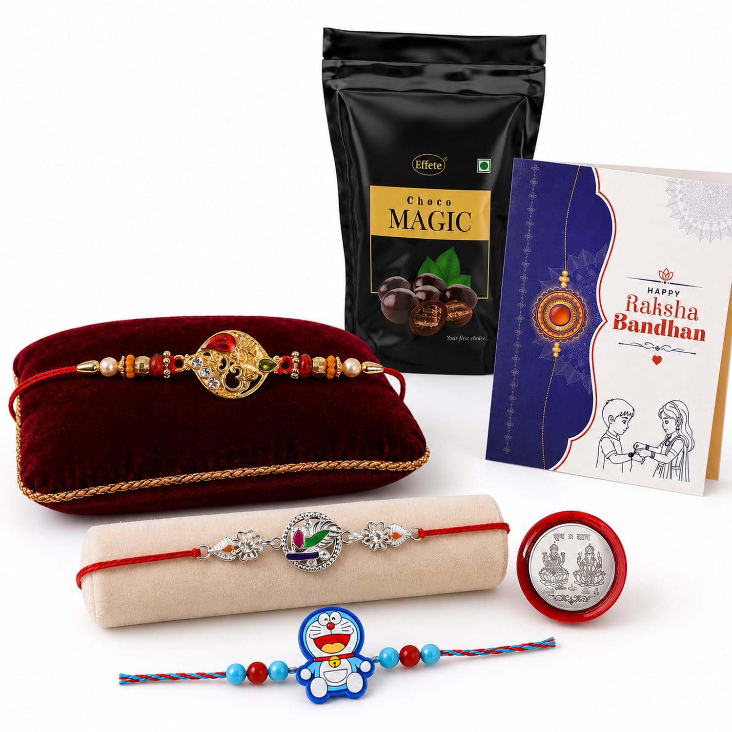 Cartoon Character Rakhi for Brother with Choco Magic Pouch, Roli Tikka, Pack of 7