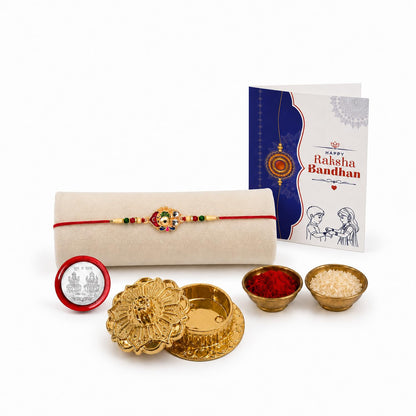 Round Multicolor Rakhi for Brother & Bhaiya with Golden Pooja | Pack of 5