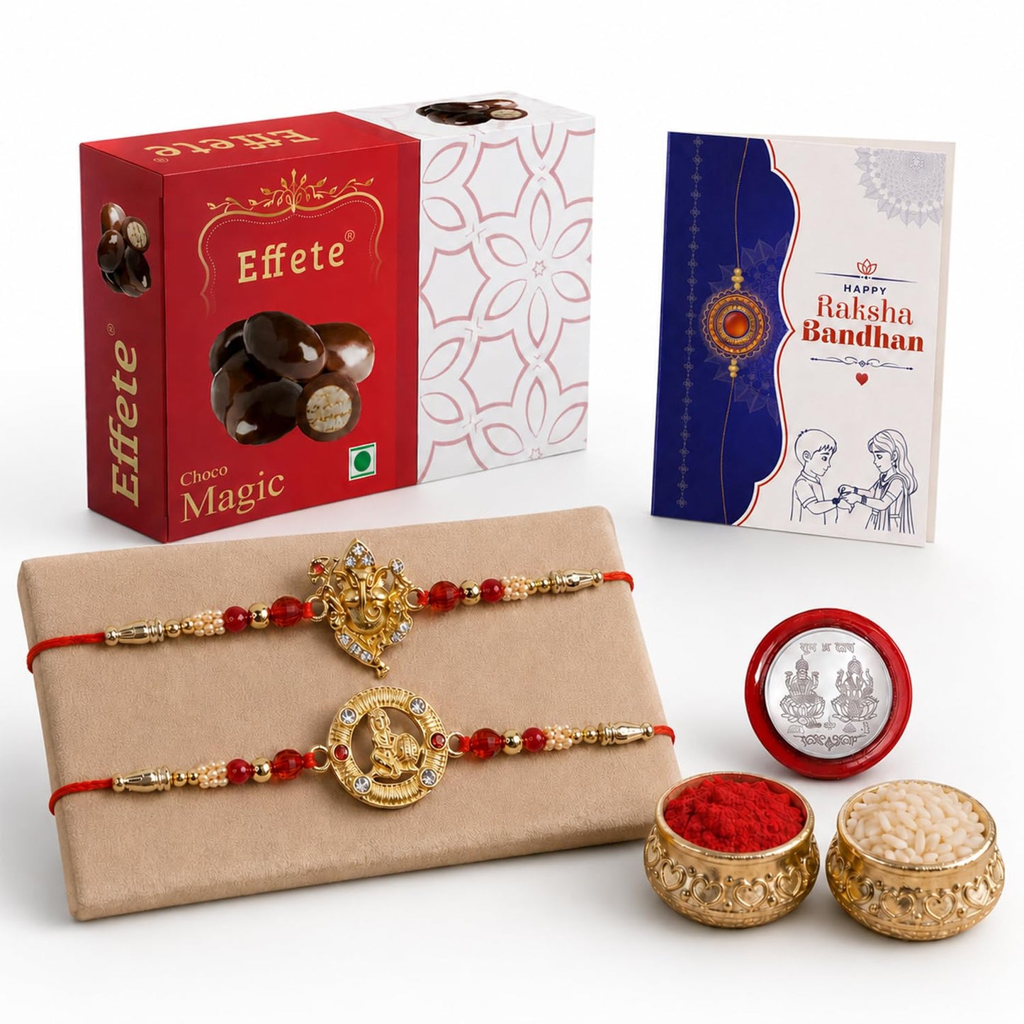 Ganesh Rakhi for Brother with Chocolate Magic 32gm, Roli Tikka & Card, Pack of 6