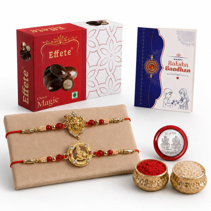 Ganesh Rakhi for Brother with Chocolate Magic 32gm, Roli Tikka & Card, Pack of 6