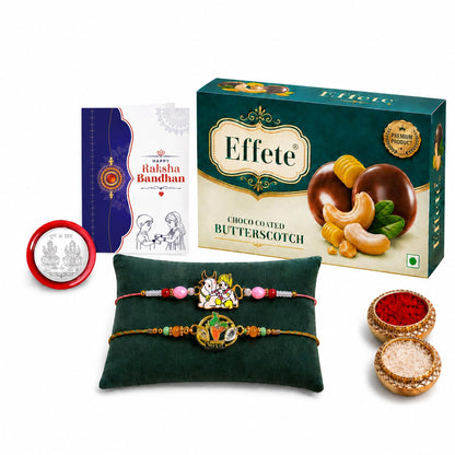 Krishna Motif Rakhi for Brother with Butter Scotch 32gm, Coin & Card, Pack of 6