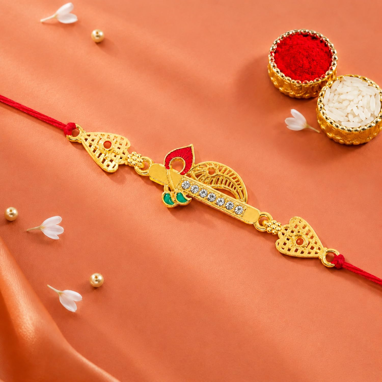 Flower Charm Rakhi for Brother with Choco Dryfruits 96gm, Coin & Card, Pack of 6