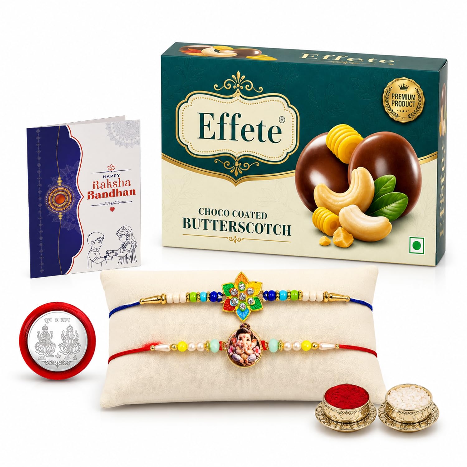 Flower Rakhi Combo - Raksha Bandhan Gift with Choco Butterscotch 32gm, Pack of 6