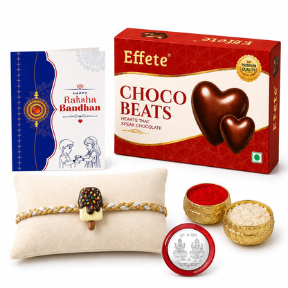 Ice Cream Rakhi for Brother with Choco Beats 32gm, Roli Chawal & Card, Pack of 5