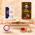 Peacock Rakhi for Brother with Choco Cream Biscuit 60gm, Coin & Card | Pack of 5