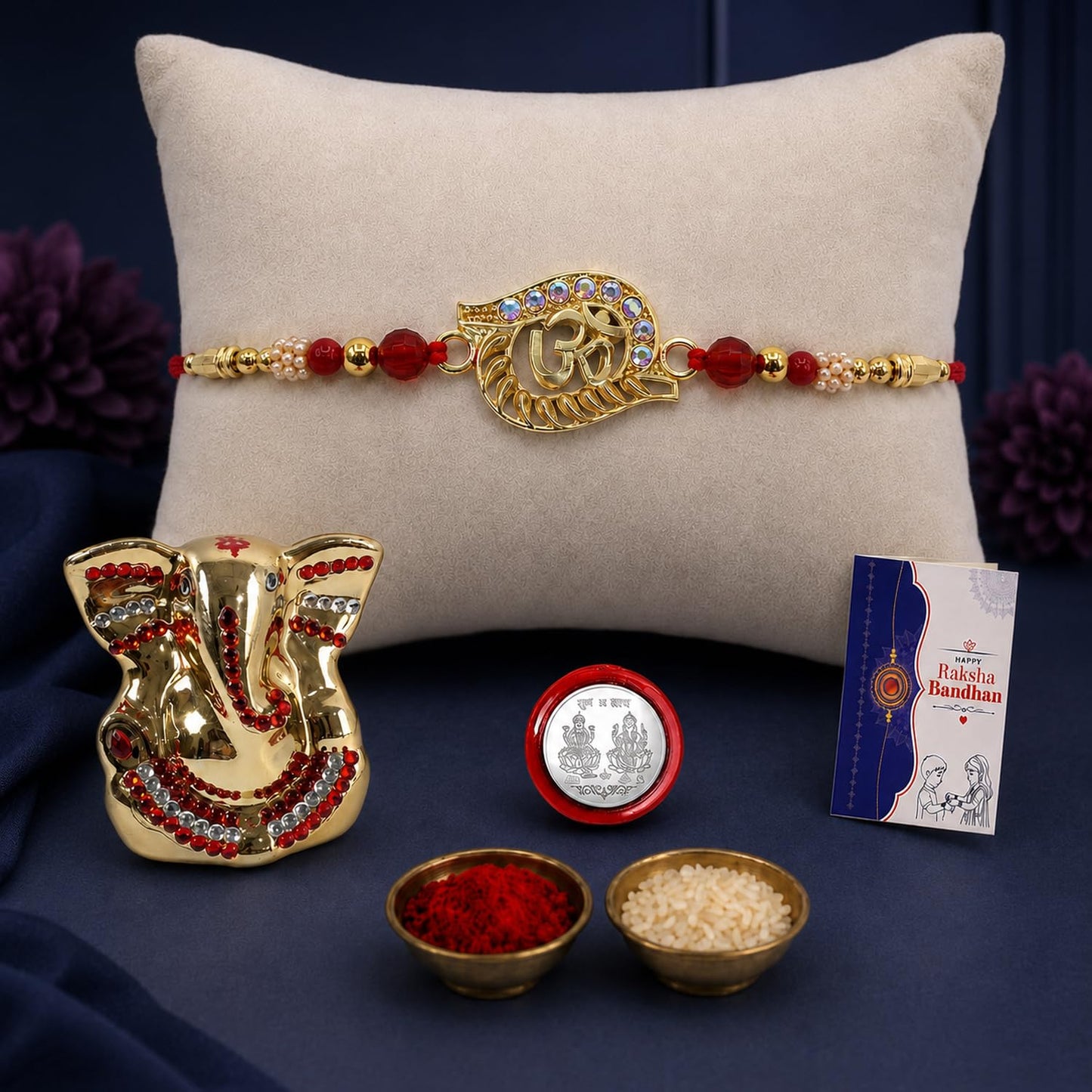 Om Multicolor Rakhi for Brother & Bhaiya with Ganesh Idol - Raksha | Pack of 5