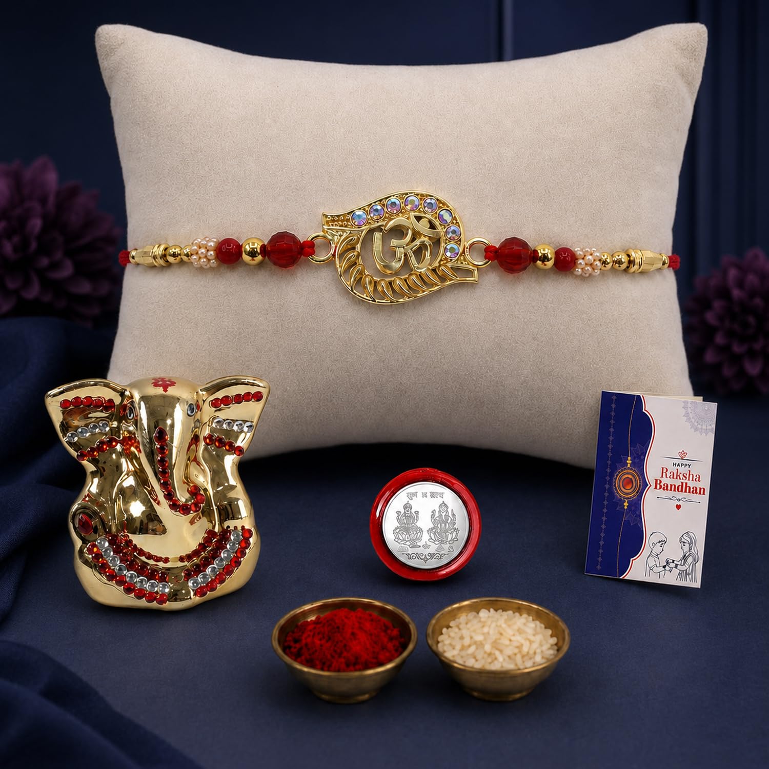 Om Multicolor Rakhi for Brother & Bhaiya with Ganesh Idol - Raksha | Pack of 5