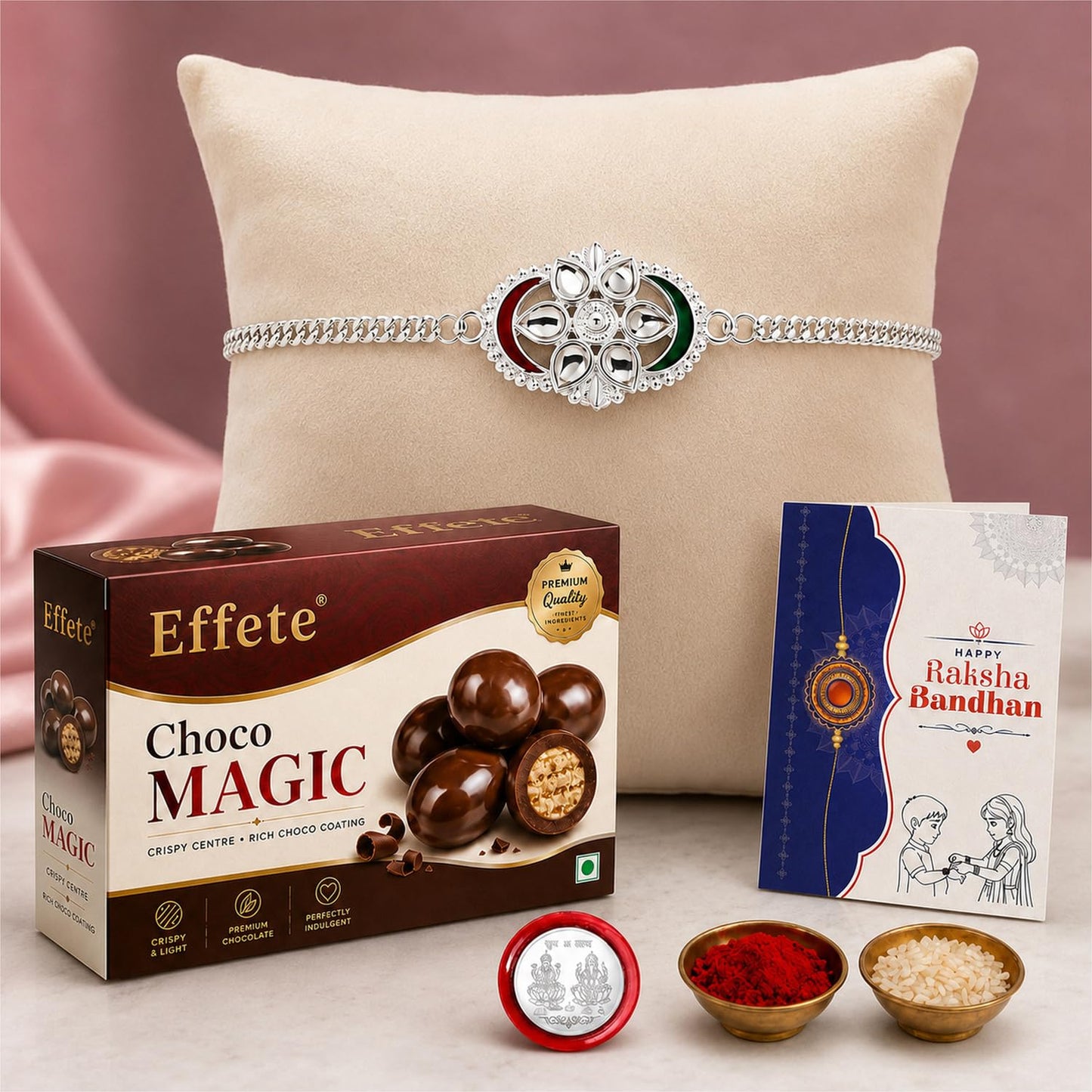 Oval Rakhi for Brother with Chocolate 96gm - Raksha Bandhan Gift Set, Pack of 5