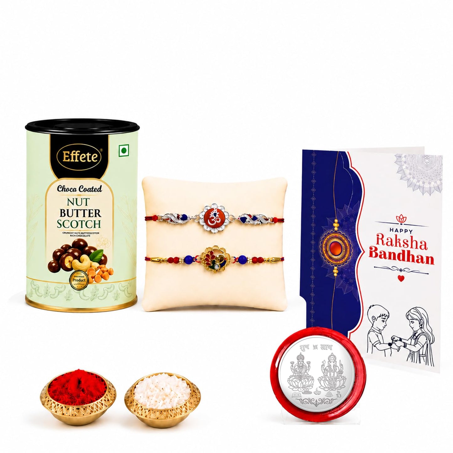 Floral Rakhi for Brother with Butter Scotch 96gm, Roli Tikka & Card, Pack of 6
