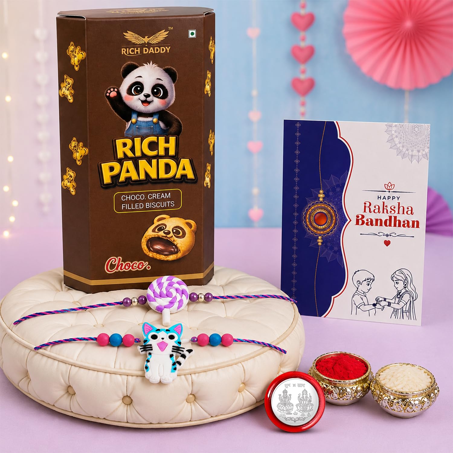 Rakhi for Brother with Biscuit 60gm - Raksha Bandhan Gift Set, Pack of 6