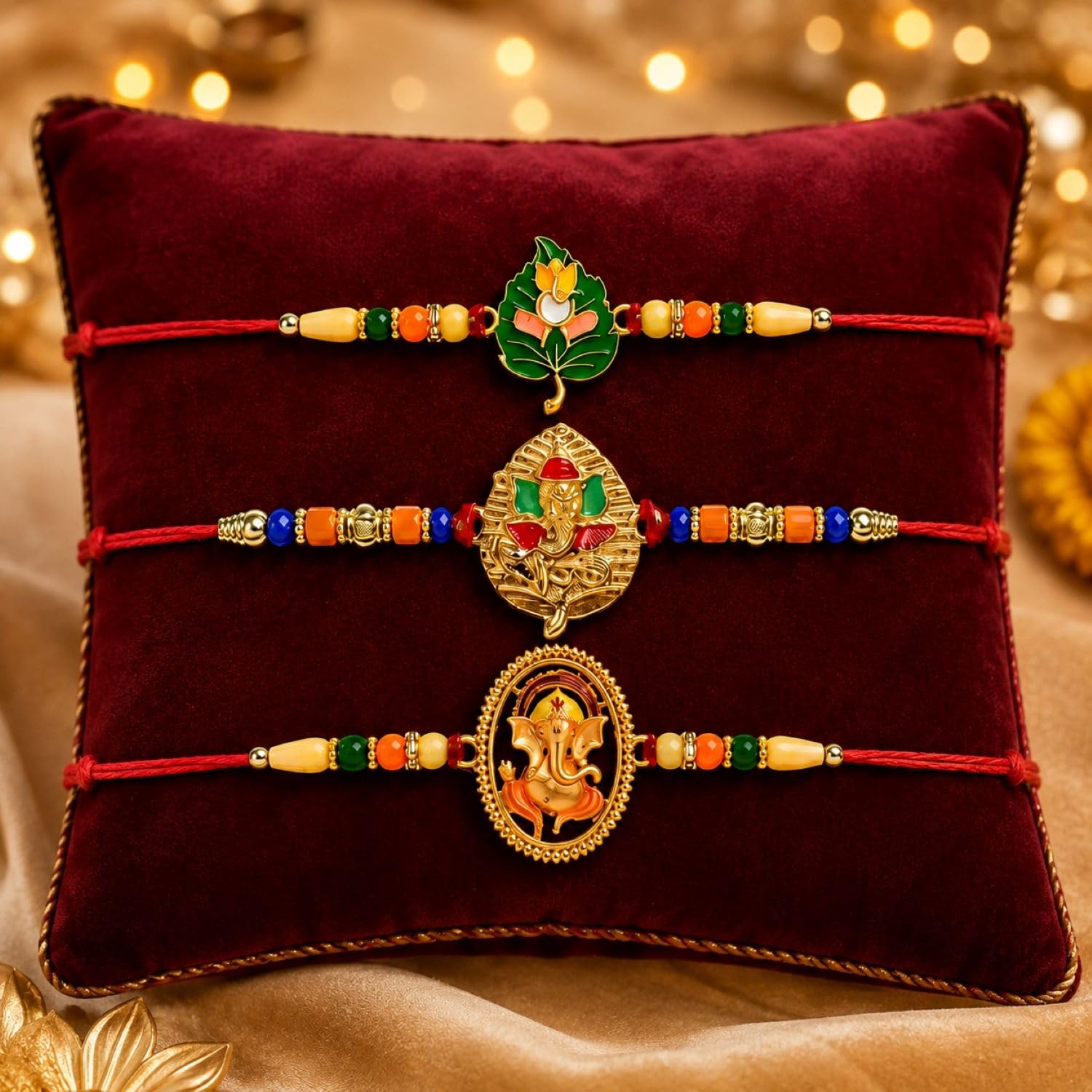 Mahadev Beads Rakhi for Brother with Tilak Set & Greeting Card, Rakhi Set (V10)