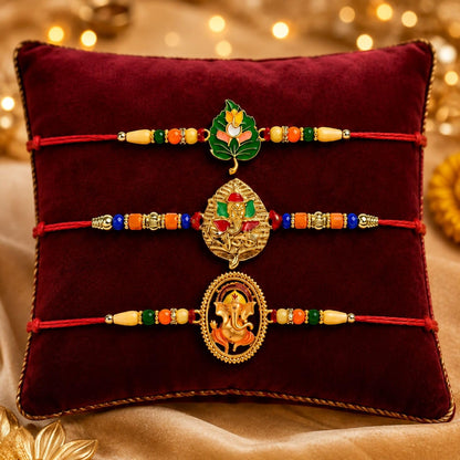 Mahadev Beads Rakhi for Brother with Tilak Set & Greeting Card, Rakhi Set (V10)