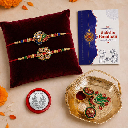 Multicolor Rakhi for Brother & Bhaiya with Basket-Topli Pooja Thali | Pack of 6