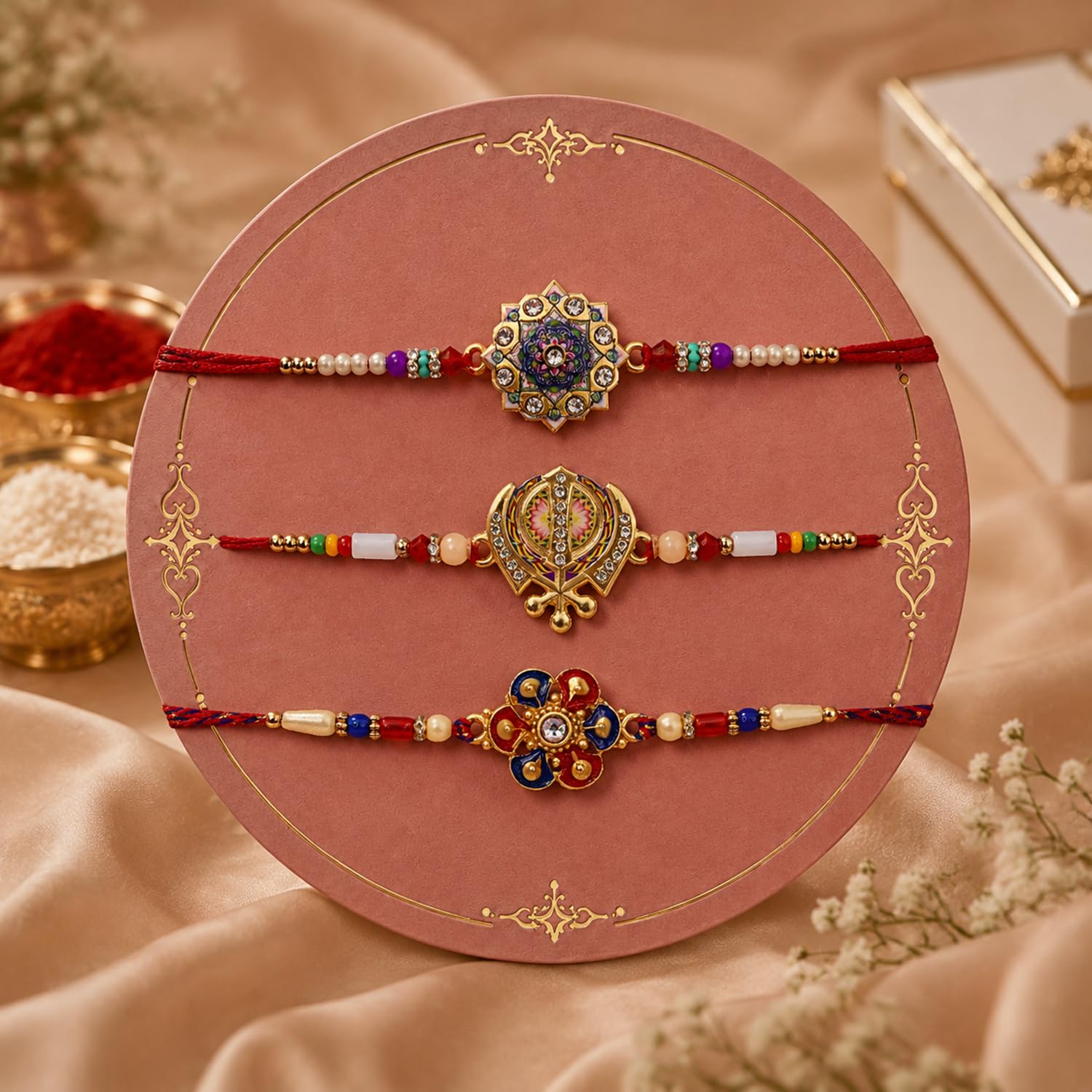 Round Rakhi for Brother with Chocolate 96gm - Raksha Bandhan Gift Set, Pack of 7