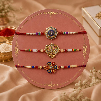 Round Rakhi for Brother with Chocolate Almonds 96gm, Roli Tikka & Card, Pack of 7