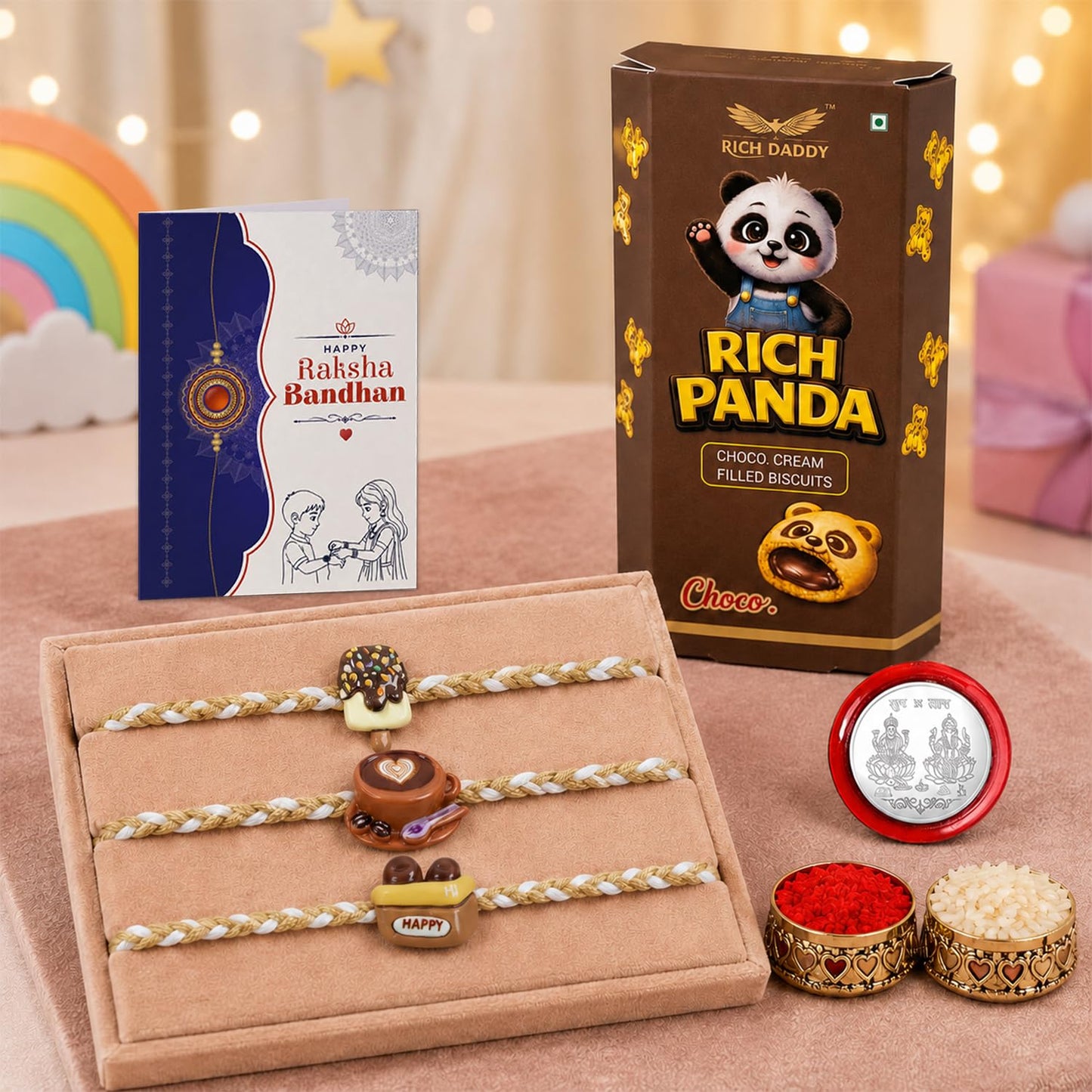 Ice Cream Rakhi for Brother with Biscuit 60gm - Rakshabandhan Gift Set, Pack of 7