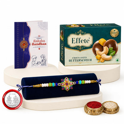 Evil Eye Rakhi for Brother with Butter Scotch 32gm, Roli Tikka & Card | Pack of 5
