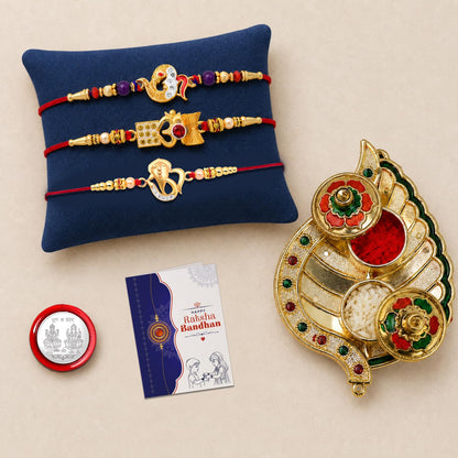 OM Damru, OM Ganesha Multicolor Rakhi for Brother & Bhaiya with Leaf | Pack of 7
