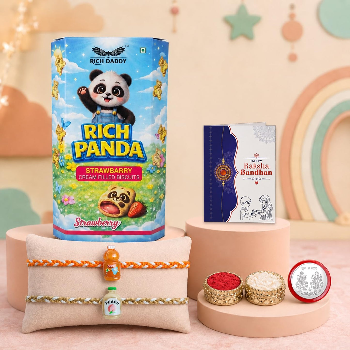 Kids Rakhi for Brother with Strawberry Cream Biscuit 60gm, Pack of 6 | Classic