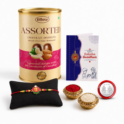 Ganesha Rakhi for Brother with Emperor Chocolate, Roli Tikka & Card | Pack of 5