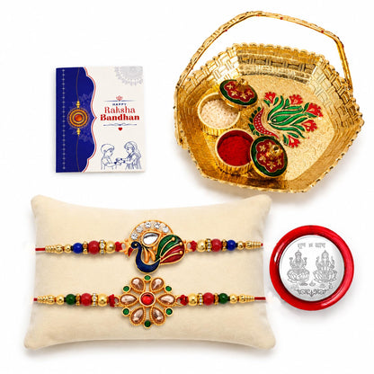 Multicolor Rakhi for Brother & Bhaiya with Basket-Topli Pooja Thali | Pack of 6