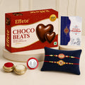 Oval Rakhi for Brother with Chocolate Beats 32gm, Roli Tikka & Card, Pack of 6