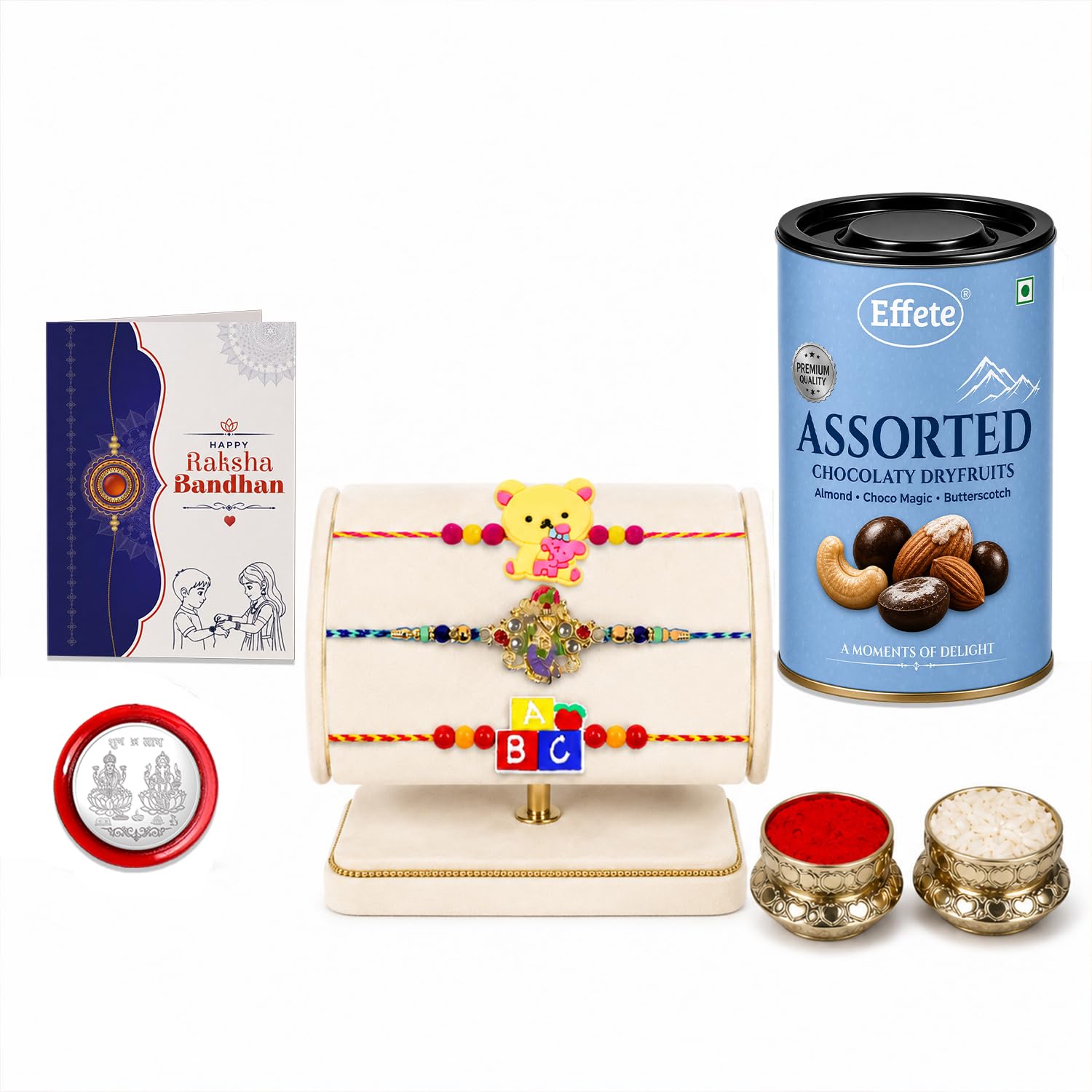 Bear Rakhi for Brother with Choco Dryfruits 96gm, Roli Tikka & Card, Pack of 7