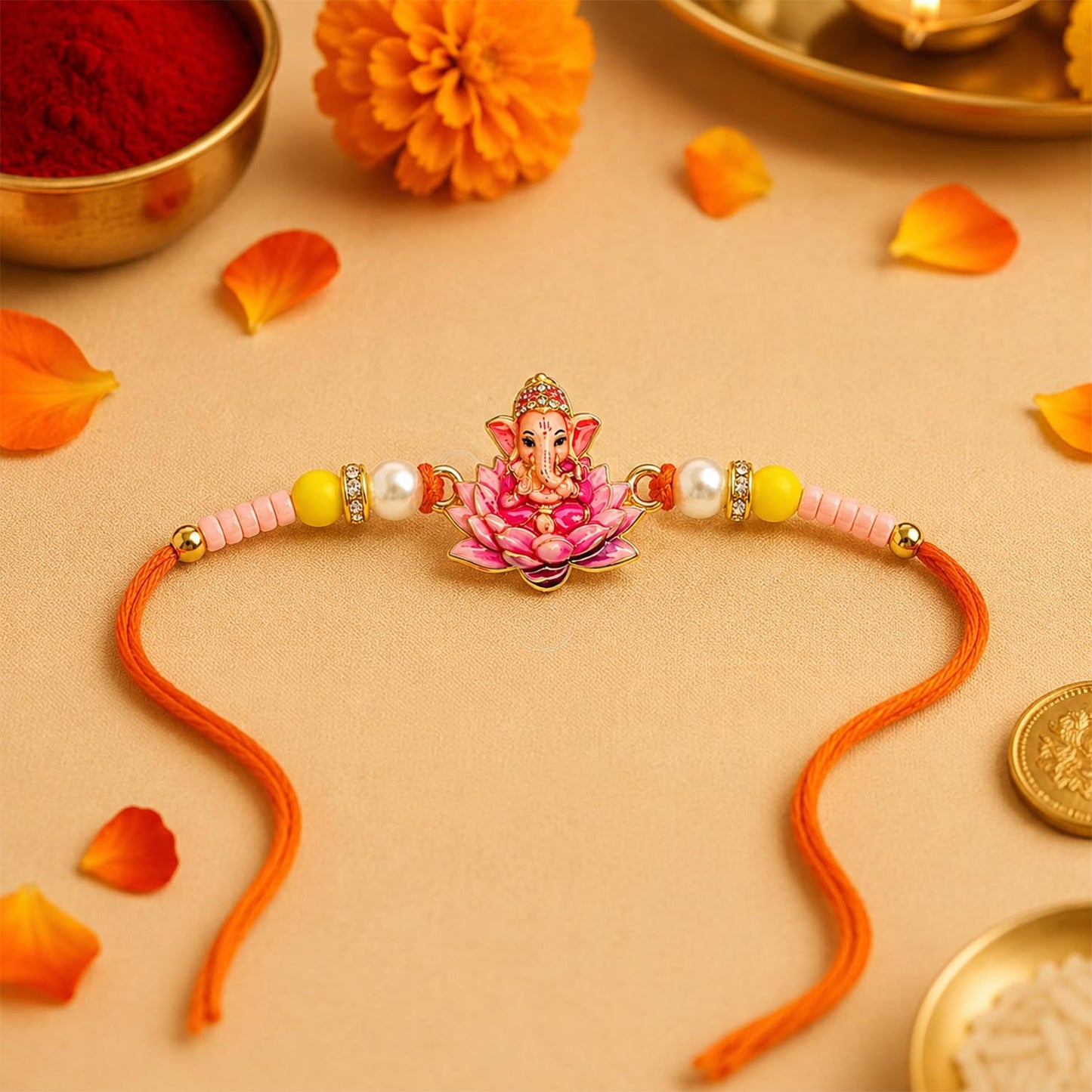Ganesha Multicolor Rakhi for Brother & Bhaiya with Travel | Pack of 5